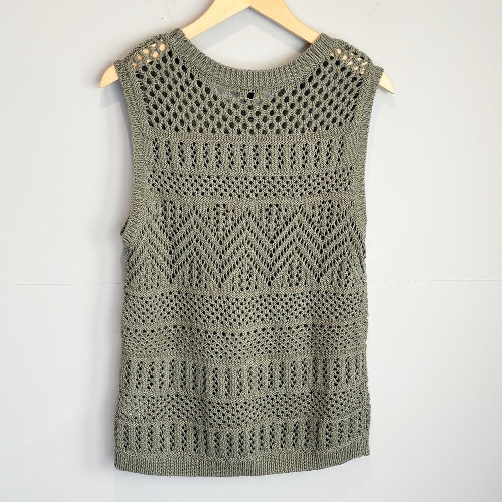 Talbots Olive Green Open-Knit Sleeveless Sweater - Picture 2 of 5